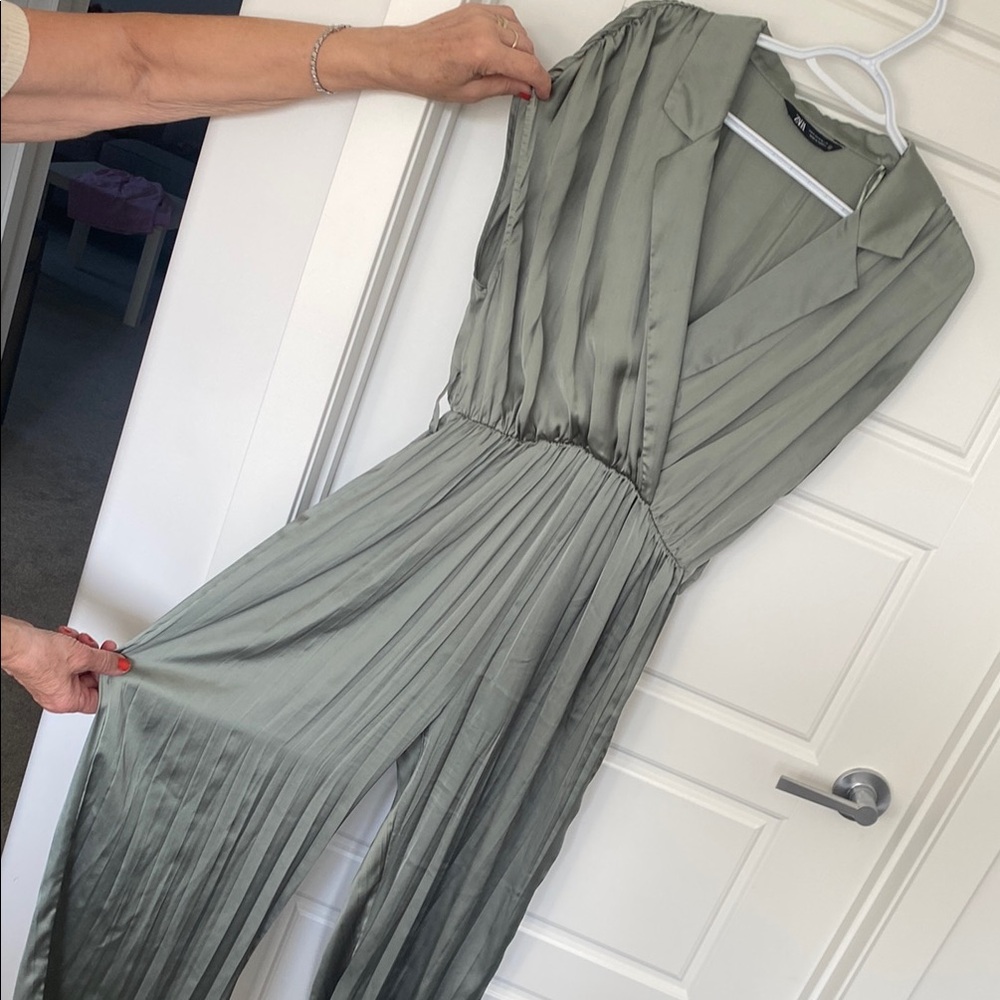 Zara Sage Green Jumpsuit with business  neck line